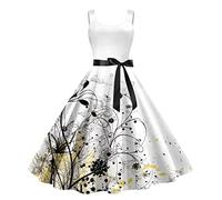 Robe Femme de Cocktail Vintage Rockabilly Robe plissée au Genou sans Manches Col carré Robes De soirée Elegante Années 50 60 pin-up Swing A-Ligne Robes Parti Audrey Hepburn Style