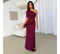 Robe femme début d'automne, nouvelle, unie bordeaux avec patchwork en dentelle, élégante, sexy et romantique, col asymétrique, robe d'invitée de mariage, robe de soirée L,M,S,XL,XS,XXL,XXS,XXXL,XXXXLU
