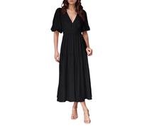 Robe Femme Décontractée Viscose Confortable Tous Les Jours Col V Coupé Fluide Idéale Maison Saisons Printemps Été Automne Garde-Robe Essentielle Facile Entretien Lavage Main Mode Élégante (Black, M)