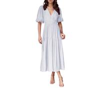 Robe Femme Décontractée Viscose Confortable Tous Les Jours Col V Coupé Fluide Idéale Maison Saisons Printemps Été Automne Garde-Robe Essentielle Facile Entretien Lavage Main Mode Élégante (White, S)