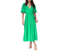 Robe Femme Décontractée Viscose Confortable Tous Les Jours Col V Coupé Fluide Idéale Maison Saisons Printemps Été Automne Garde-Robe Essentielle Facile Entretien Lavage Main Mode Élégante (GN2, S)
