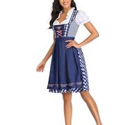 Robe Femme Dirndl Bavière Midi avec Tablier pour Inclus Parfait Oktoberfest Folklorique Tenue Bavaroise Traditionnelle Costume de Carnaval Idéal Bière Fête Set