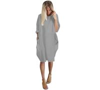 Robe Femme Élégant Col en V Large Confortable Robes de Soleil Longue Décontracté Élégant Vêtements d'Été Manches Longues Élastique Robe de Soirée Cérémonie Doux Vacances Robe de Plage de Plage, gris