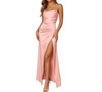 Robe Femme Elegante Col en V Taille Haute Longue Plissée Manches Lanternes Fente Latérale Froncée Robes Longue de Cocktail Soirée Party Summer Dress White Bikini Cover Up Paréo Tendance （Light Rose,S）