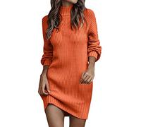 Robe Femme Elegante Col en V Taille Haute Robe Longue Plissée Manches Lanternes Fente Latérale Froncée Robes Longue de Cocktail Soirée Party Pullover Dress Mini Jupe Cuir Femme Sexy (Z3 Orange,M)