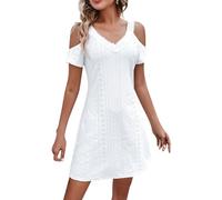 Robe Femme Enceinte - Robe à Manches Courtes pour Femmes Couleur Unie Col en V éPaules DéNudéEs AjouréE Robe Vinyle Grande Taille