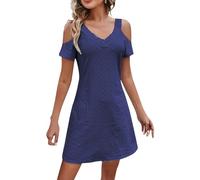Robe Femme Enceinte - Robe à Manches Courtes pour Femmes Couleur Unie Col en V éPaules DéNudéEs AjouréE Robe Vinyle Grande Taille