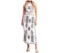 Robe Femme Ensemble de Vacances imprimé à la Mode pour Femmes : Ensemble de Robe Deux pièces pour l'été Femmes Robe Barboteuses Habillé (White, S)
