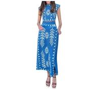 Robe Femme Ensemble de Vacances imprimé à la Mode pour Femmes : Ensemble de Robe Deux pièces pour l'été Femmes Robe Barboteuses Habillé (Blue, S)
