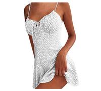 Robe Femme Été à Bretelles Volant Mini Robe de Soirée Femme Sexy Dos Nu Fleurie Robe de Plage Femme Courte Décontracté Robe de Cocktail Femme Chic sans Manches Robe Trapèze (Blanc, S)