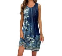 Robe Femme Ete Ample Col Rond, Pull Femme sans Manches Courte, Fluide Mi Longue Ete Cintrée, Elegante Blanche Imprimé, Fluide Robe Longue Boheme Chic XXL