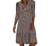 Robe femme ete bohème chic grande taille col v robe boheme mi longue fluide manche courte longueur genoux midi robes de plage courte qui cache le ventre Imprimé Polka Dot d'Été (Brown, XXXXXL)
