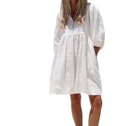 Robe Femme Ete Chic Boheme Robe Femme - Grande Taille Robes Chemise Ample Dos Nu Robe Spaghetti Imprimé Fleuri Fashion Dos Nu CôTé Fendues Robe Dentelle Robe Chinoise Femme ( Blanc, XL