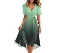 Robe Femme Ete Chic et Elegant Mi Longue Ensemble Boheme Fluide Robe Femme Fleurie Manche Courte Moulante Portefeuille Femmes Vetement Robes de Plage Bal Cocktail Soiree D'été(A Green,Large)