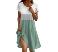 Robe Femme Ete Chic et Elegant Mi Longue Ensemble Boheme Fluide Robe Femme Moulante Portefeuille Plissé Femmes Vetement Manche Courte Vintage Robes de Plage Bal Soiree D'été(B Mint Green,Large)