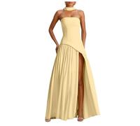 Robe Femme Été Chic et Elegant, Robes Longue Élégante sans Bretelles avec Écharpe pour Cocktail, Mariage, Soirée, Mariage Invité, Bal de Fin d'Année, Robe Longue avec Fente pour Femmes
