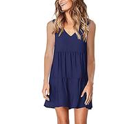 Robe Femme Ete Col Round sans Manches Mi-Longues Robe LâChe Grande Taille Dress A-Line Casual Robes DéContractéE LâChe Swing Robes De Cocktail Pas Cher Ample Tunique Dress pour Party SoiréE