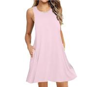 Robe Femme Ete Col Round sans Manches Mi-Longues Robe LâChe Grande Taille Dress A-Line Casual Robes DéContractéE LâChe Swing Robes De Cocktail Pas Cher Ample Tunique Dress pour Party SoiréE