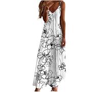 Robe Femme été Fluide, Fleur BohèMe éTé Ample Longues Robes de Plage pour Femmes Col en V Décontracté Imprimé Floral Robes élégantes Robe Maxi avec Bretelles Spaghetti Cocktail Soirée Robe d'été