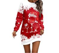 Robe Femme ete Fluide légère, Robe imprimée décontractée à Manches Longues, Robe Pull en Polaire Douce pour l'automne, l'hiver et Les fêtes de Fin d'année. Tunique Confortable à col Rond