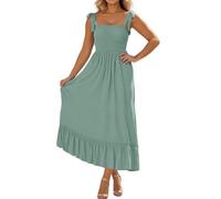 Robe Femme Ete Lin Coton Tunique Manches Courtes Ample Casuel Couleur Unie Robes avec Boutons Col V Chic Elegant Robes de Plage Grandes Tailles Indian Dress for Women Kaftan Pareos Tendance （Vert,XXL）