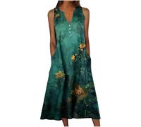 Robe Femme Ete Longue Fluide de Plage Robes Ete Mi Longue Fluide Robe de Cocktail Mariage Maxi Robe sans Manches Femmes Chic Et Elegant Boheme Robes Décontractées Léger et Respirant Dress Pas Cher