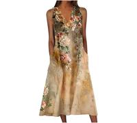 Robe Femme Ete Longue Fluide de Plage Robes Ete Mi Longue Fluide Robe de Cocktail Mariage Maxi Robe sans Manches Femmes Chic Et Elegant Boheme Robes Décontractées Léger et Respirant Dress Pas Cher