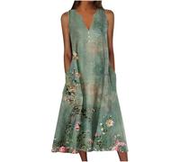 Robe Femme Ete Longue Fluide de Plage Robes Ete Mi Longue Fluide Robe de Cocktail Mariage Maxi Robe sans Manches Femmes Chic Et Elegant Boheme Robes Décontractées Léger et Respirant Dress Pas Cher