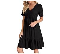 Robe Femme Ete Longue Fluide Fleurie en Lin Made in Italy Chic Et Elegante Plage Elegant Soiree Boheme De Ceremonie Été Grande Taille Midi Jupe Rockabilly Invitée Mariage Empire Courte,2-Le Noir,XXL