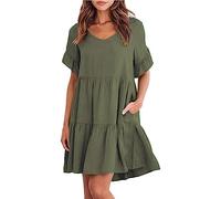 Robe Femme été Mi Longue Manche Courte Col V Robe Tunique Chic Et Elegant Fête Cocktail Mini Shirt Robe sans Manches Imprimé Floral Bohème Grande Taille Pas Cher Mini Jupe De Plage Robe Grossesse