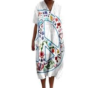 Robe Femme Ete Mi Longue Pull Femmes Ample Dress Tendance Plage Shirt Moulante Blanche Deguisement Imprimé Fleurs Été Tunique Jupe Femme Robe Plage Femme Ete Fluide Chemisier Légère Large