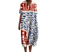 Robe Femme Ete Mi Longue Pull Femmes Ample Dress Tendance Plage Shirt Moulante Blanche Deguisement Imprimé Fleurs Été Tunique Jupe Femme Robe Plage Femme Ete Fluide Chemisier Légère Large