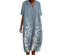 Robe Femme Ete Mi Longue Pull Femmes Ample Dress Tendance Plage Shirt Moulante Blanche Deguisement Imprimé Fleurs Été Tunique Jupe Robe Plage Ete Fluide Chemisier Légère Large