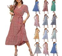 Robe Femme Ete, Robe Ete Femme Longue Chic Et Elegant Robe Coton Mi Longue Fluide Femme Col Rond Robe Grande Taille Manches Courtes Pas Cher Femme Et Ventes Flash Marque Robe Rouge XXL