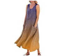 Robe Femme Ete, Robe Femme Robe Femme Ete Longue Robe Femme Chic Robe en Lin Robe De Chambre Femme Ete Robe Hippie Robe Droite Fluide Robe Viscose Fluide(A09,XXL)