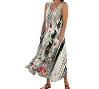 Robe Femme Ete, Robe Longue Femme Ete Ceinture Femme Large pour Robe Robe sans Manche Robe D'Été Robe Longue Femme Ete Boheme Chic Robe Africaine Robe Lolita Robe (A27,XXL)