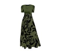 Robe Femme ete,Womens Cute Dress Bell Sleeve Three Layer V Neck Loose Swing Print Dress Robe Courte Moulante (Green, XXL)
