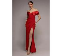 Robe femme Goddiva Satin & Scuba Off The Shoulder Rouge 34