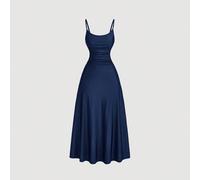 Robe femme grande taille de couleur unie avec taille froncée, ourlet évasé, bretelles spaghetti. Robe semi-formelle, élégante pour le thé, fluide pour les croisières 0XL,1XL,2XL,3XL,4XL,5XLUnicoloreTi
