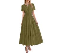 Robe Femme Grande Taille élégante Sexy Robes Courte D'été Cou Rond sans Manches Imprimé Floral Bohème Grande Taille Pas Cher Mode Rétro Mini Jupe De Plage Pas Cher Solde Robe Lin (Vert de l'armée,XXL)