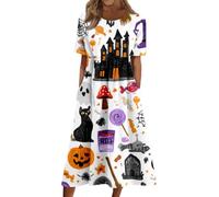 Robe Femme Halloween Décontractée Mi Longue Col Rond Manches Courtes Avec