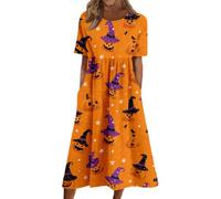 Robe Femme Halloween Décontractée Mi Longue Col Rond Manches Courtes Avec