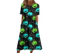 Robe Femme Halloween Décontractée Mi Longue Col Rond Manches Courtes Avec