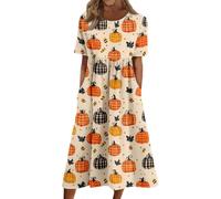 Robe Femme Halloween Décontractée Mi Longue Col Rond Manches Courtes Avec