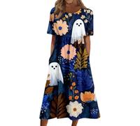 Robe Femme Halloween Décontractée Mi Longue Col Rond Manches Courtes Avec