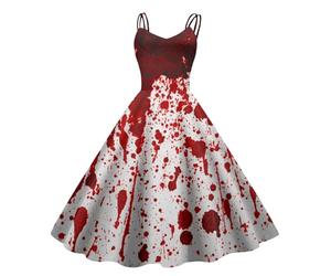 Robe Femme Halloween Tete De Mort Robe de Soirée Cocktail Longue Asymétrique pour Mariage Invité Bal de Promo Anniversaire Cérémonie en Mousseline de Soie Midi Corset Dress Déguisement Halloween , M
