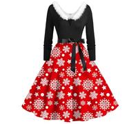 Robe Femme Hiver Chic Et Elegant Anniversaire Manches Longues Moche Festive Jupe Noel Grande Taille Brillante Sequins Enceinte Pere Robe de Fille Cadeau Femme Noel B-Vermilion S