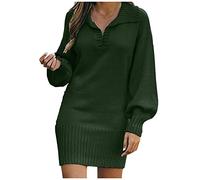 Robe Femme Hiver Revers - Robe Manche Longue Femme Courte Couleur Pure, Robes Décontractée Classique - Pulls Vintage Convient pour Le Printemps, L'automne Et l'hiver Vert armée S