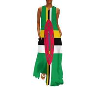 Robe Femme imprimé Drapeau Robes Chic et Elegant Drapeau de la Dominique d'été sans Manches de Robes de Plage Fluide Grande Taille Swing Décontractée XL