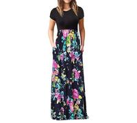 Robe Femme Imprimé Longue Manches Courtes Col Rond - Marque Inconnue - Bleu Rose - 100% Coton - Poches S